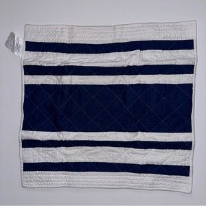 Pottery Barn Navy Blue & White Bold Striped Euro Pillow Sham Quilted Tie Back